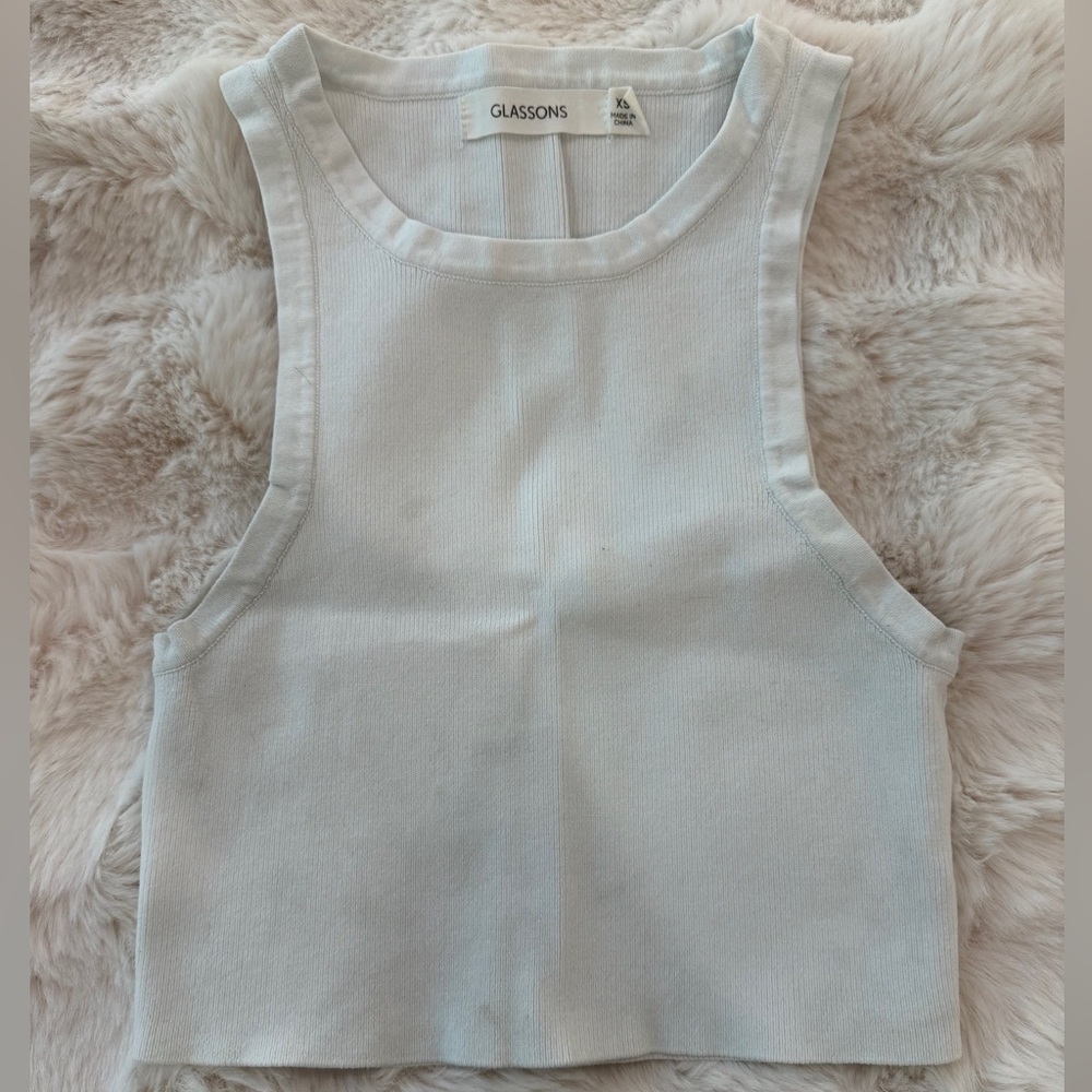 Glassons Cropped White Ribbed Tank